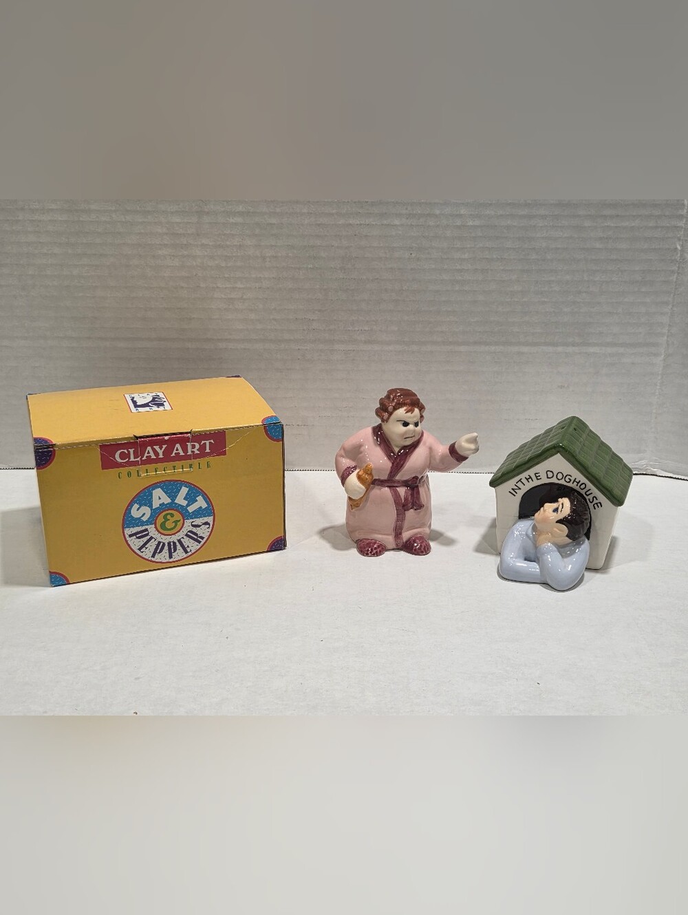 Clay Art Vintage 1997 In The Doghouse New In Box Salt And Pepper Shakers